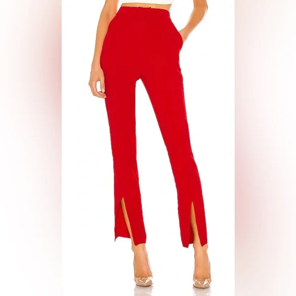 NEW Revolve NBD Kalila Split Hem Ankle Trouser Pants Red High Rise Size XS NWT